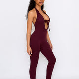Burgundy Bow Tie Jumpsuit