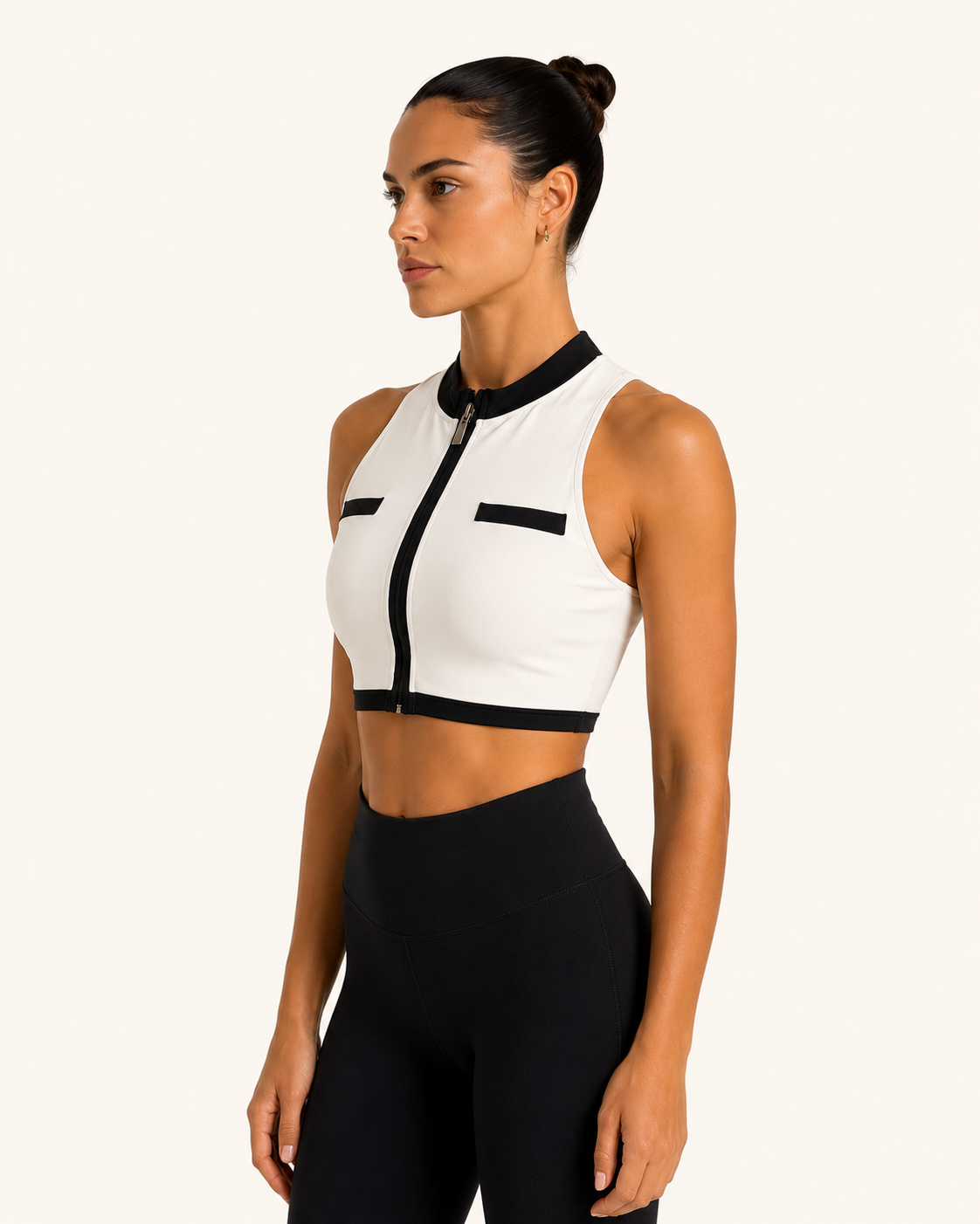 Ivory White Old Money Zip Sports Bra