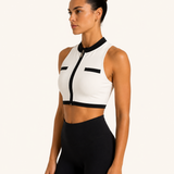 Ivory White Old Money Zip Sports Bra