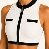 Ivory White Old Money Zip Sports Bra
