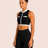 Black Old Money Zip Sports Bra