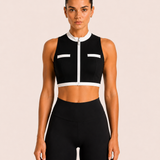 Black Old Money Zip Sports Bra
