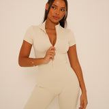 Cream Short Sleeve Jumpsuit