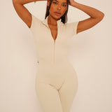 Cream Short Sleeve Jumpsuit